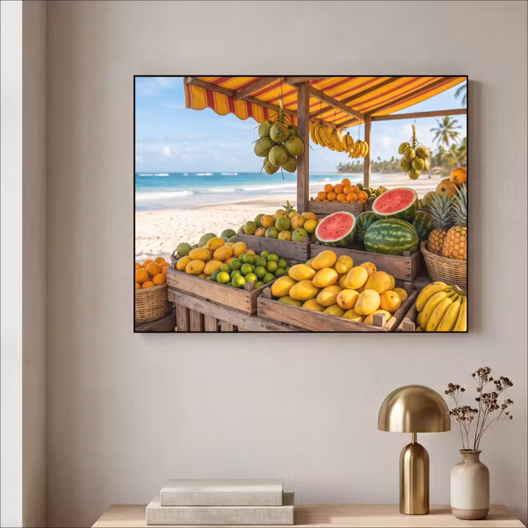 Art Frame - Obst – Strand – Tropisch - Fruit - Strand - Tropisch Textielframe zwart klein
