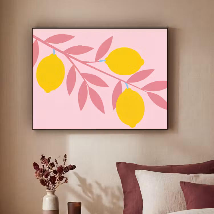 Fruit - Tak - Natuur - Abstract - Roze Textielframe zwart klein -sfeer1