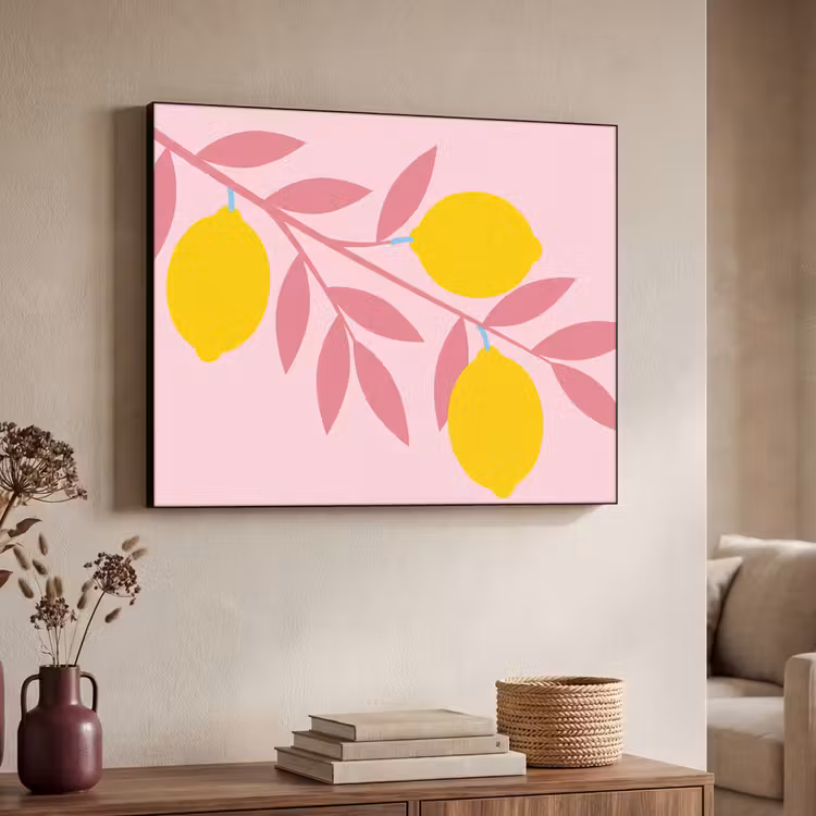 Fruit - Tak - Natuur - Abstract - Roze Textielframe zwart klein -sfeer3