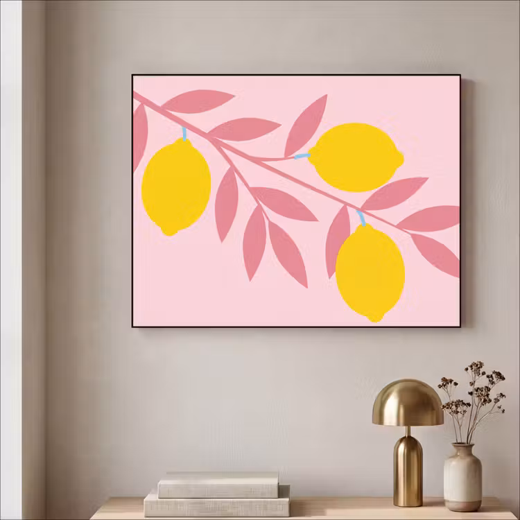 Fruit - Tak - Natuur - Abstract - Roze Textielframe zwart klein -sfeer2