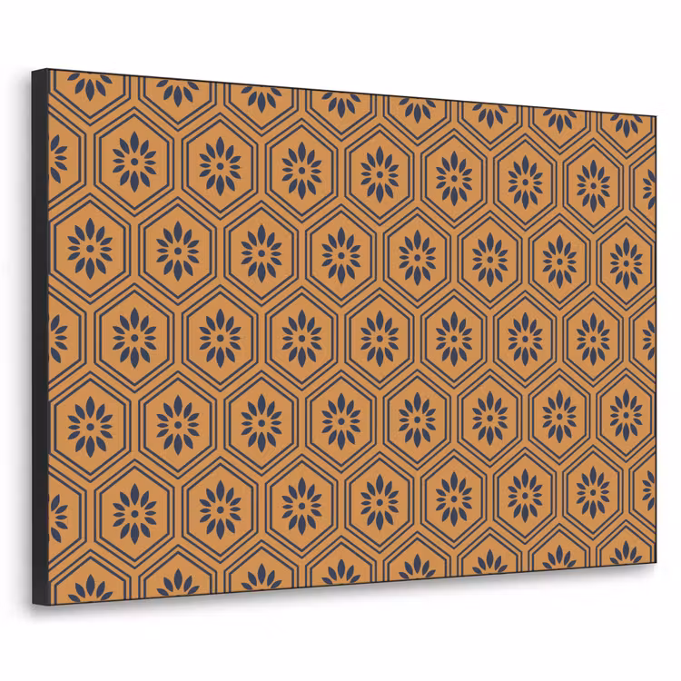 Okergeel - Patroon - Bloem - Donkerblauw Textielframe zwart klein 947 -3d