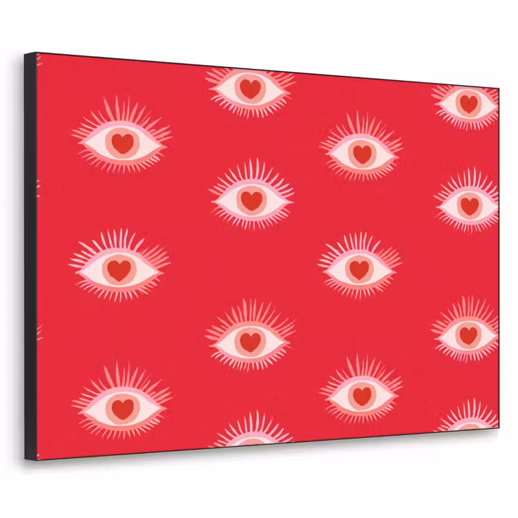 Ogen - Hart - Abstract - Rood - Roze Textielframe zwart klein 947 -3d