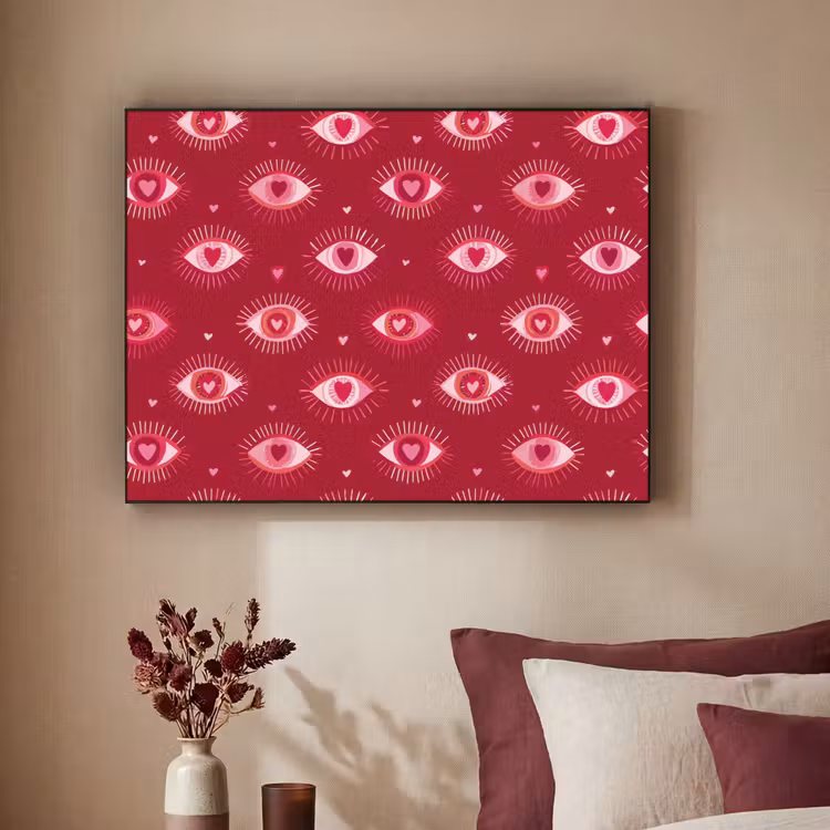 Ogen - Patroon - Roze - Donkerrood Textielframe zwart klein 947 -sfeer1