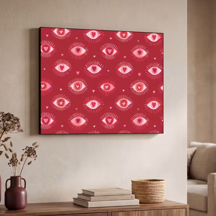 Ogen - Patroon - Roze - Donkerrood Textielframe zwart klein 947 -sfeer3