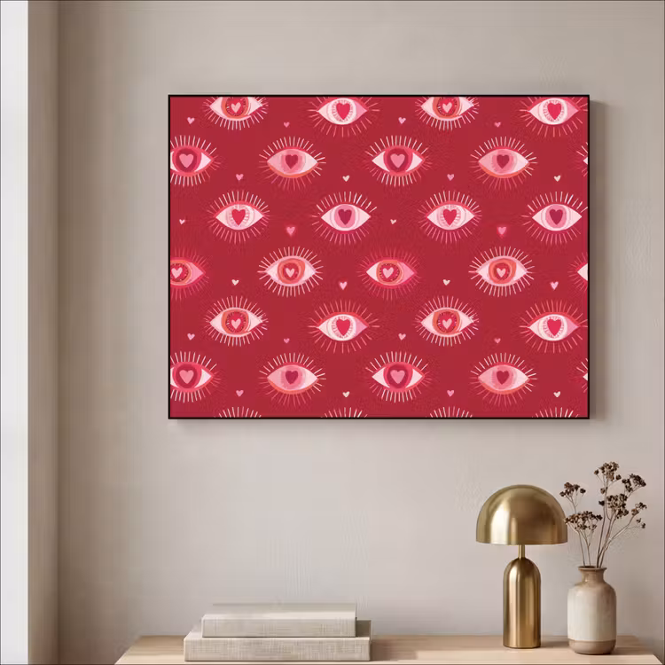 Ogen - Patroon - Roze - Donkerrood Textielframe zwart klein 947 -sfeer2