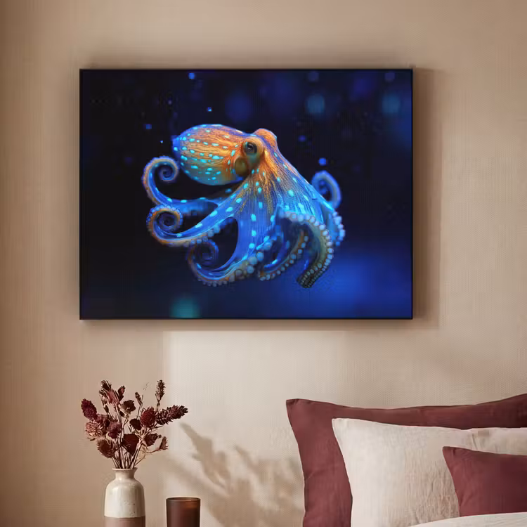 Octopus - Stippen - Blauw - Zee Textielframe - compleet frame klein -sfeer1