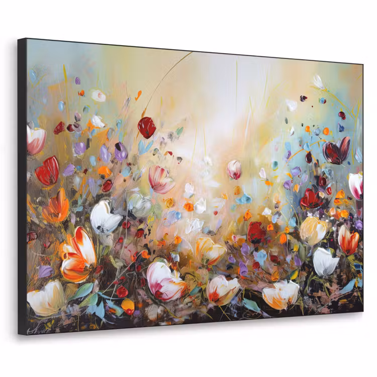 Olieverf - Bloemen - Kleurrijk - Natuur Textielframe zwart klein -3d