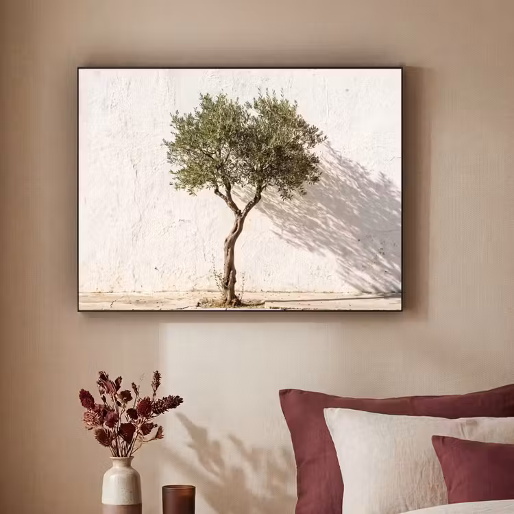 Art Frame - Olivenbaum – Wand – weiß - Olijfboom - muur - wit Textielframe zwart klein
