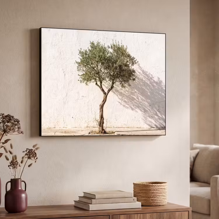 Art Frame - Olivenbaum – Wand – weiß - Olijfboom - muur - wit Textielframe zwart klein