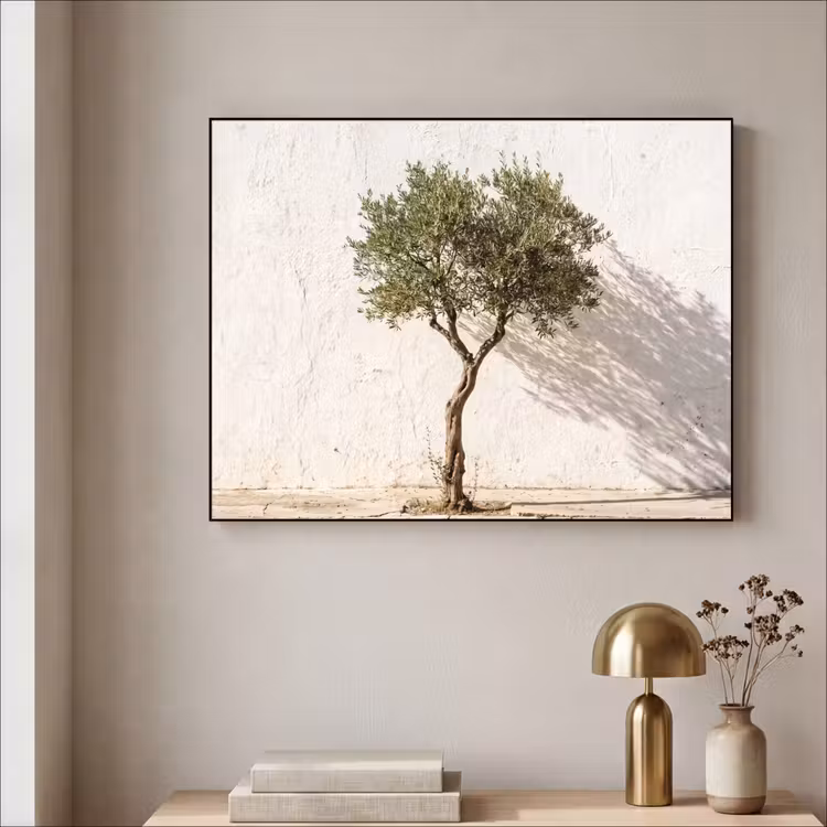 Art Frame - Olivenbaum – Wand – weiß - Olijfboom - muur - wit Textielframe zwart klein