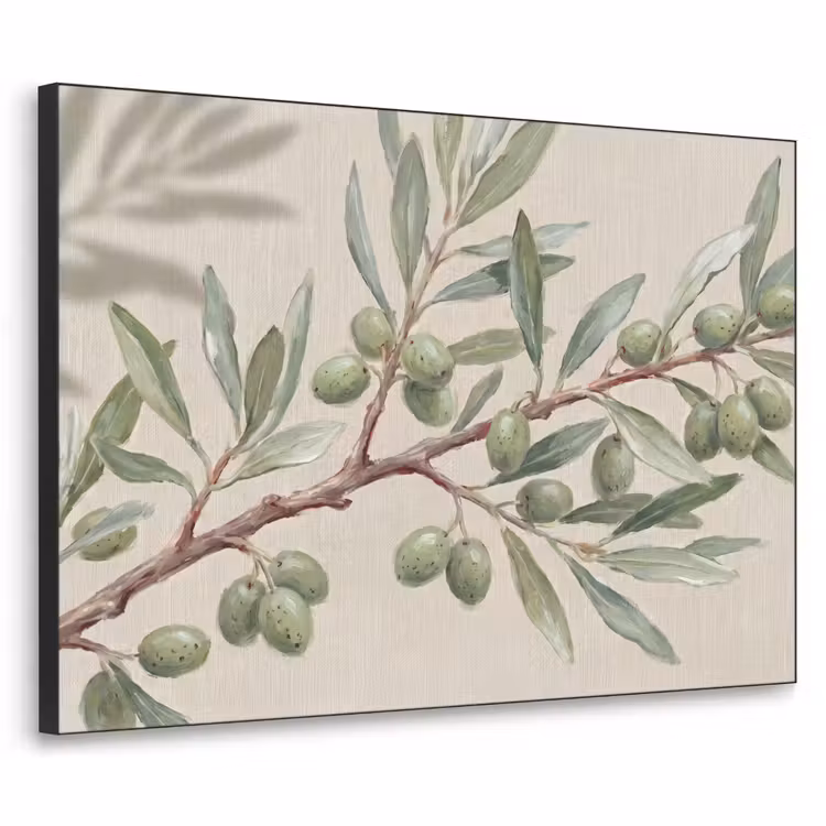 Olijftak - Bladeren - Natuur - Groen - Beige Textielframe zwart klein -3d