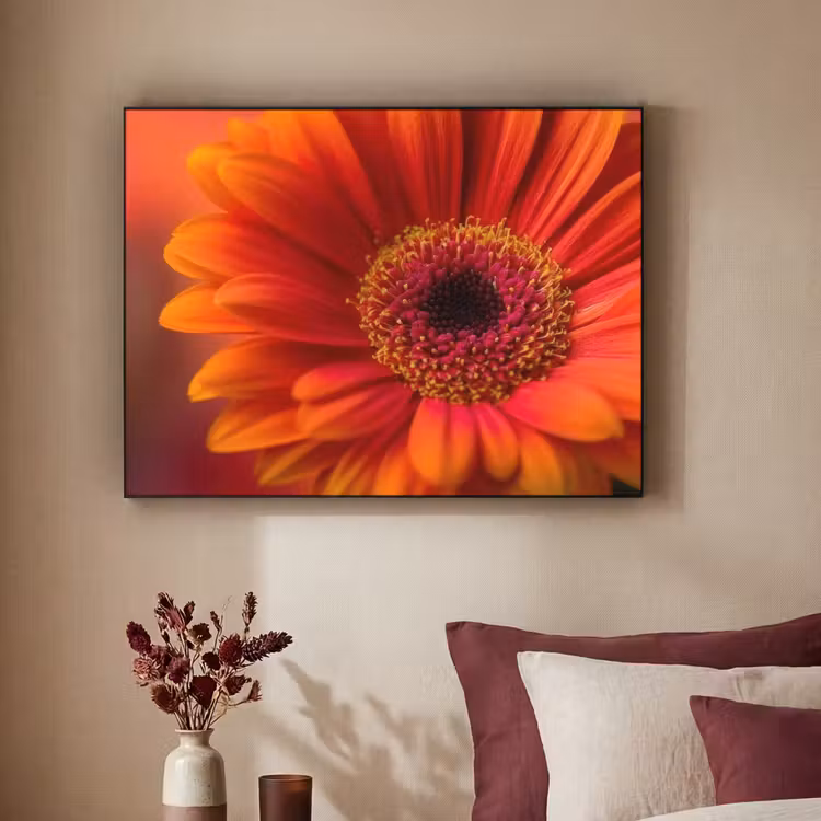 Oranje - Gerbera - Intens Textielframe - compleet frame klein -sfeer1