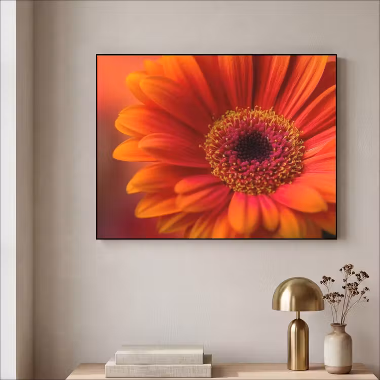 Oranje - Gerbera - Intens Textielframe - compleet frame klein -sfeer2