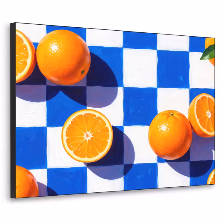 Art Frame - Orange – Kariert – Essen - Sinaasappel - Geruit - Eten Textielframe zwart klein