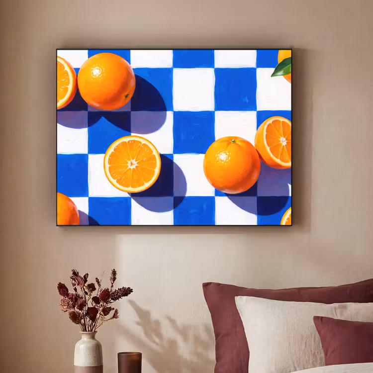 Art Frame - Orange – Kariert – Essen - Sinaasappel - Geruit - Eten Textielframe zwart klein