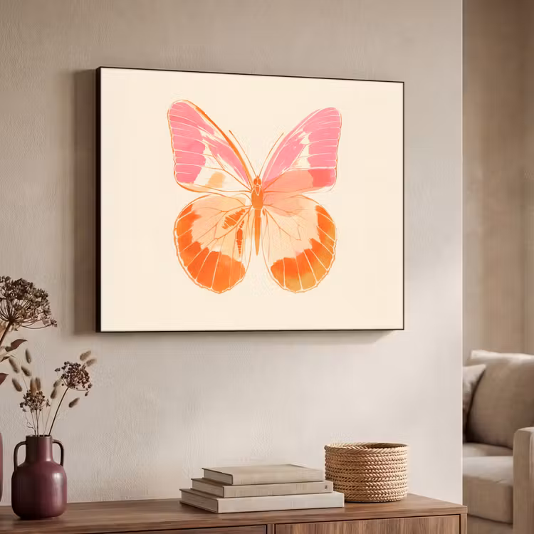 Oranje - Vlinder - Minimalistisch Textielframe - compleet frame klein -sfeer3