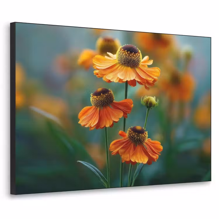 Oranje bloemen - Levendig - Wazige achtergrond Textielframe zwart klein -3d
