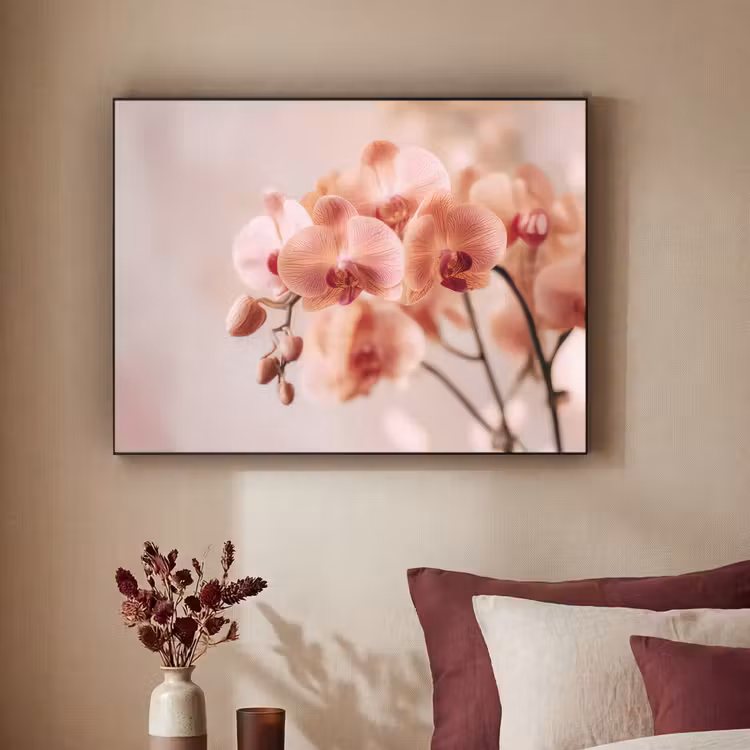 Orchidee - Bloemen - Roze - Bloemblaadjes Textielframe zwart klein -sfeer1