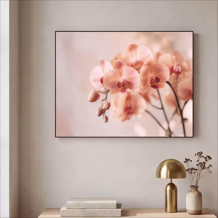 Orchidee - Bloemen - Roze - Bloemblaadjes Textielframe zwart klein -sfeer2