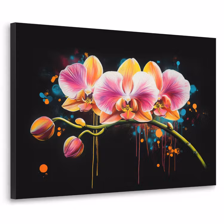 Orchidee - Graffiti - Kleurrijk - Bloemen - Abstract Textielframe - compleet frame klein -3d