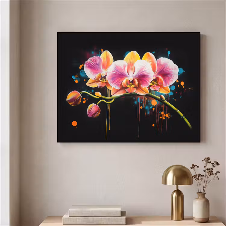 Orchidee - Graffiti - Kleurrijk - Bloemen - Abstract Textielframe zwart klein -sfeer2