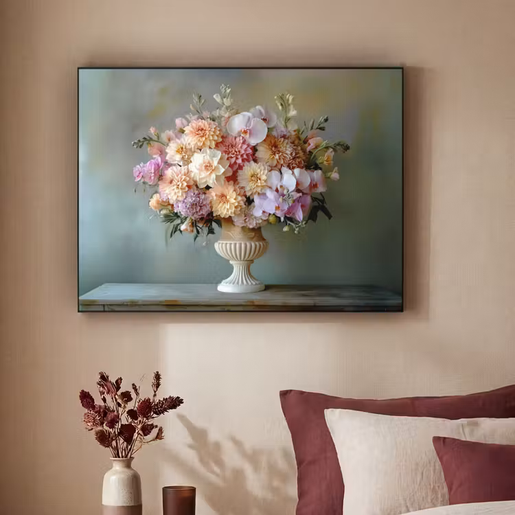 Orchidee - Boeket - Vaas - Bloemen Textielframe - compleet frame klein -sfeer1