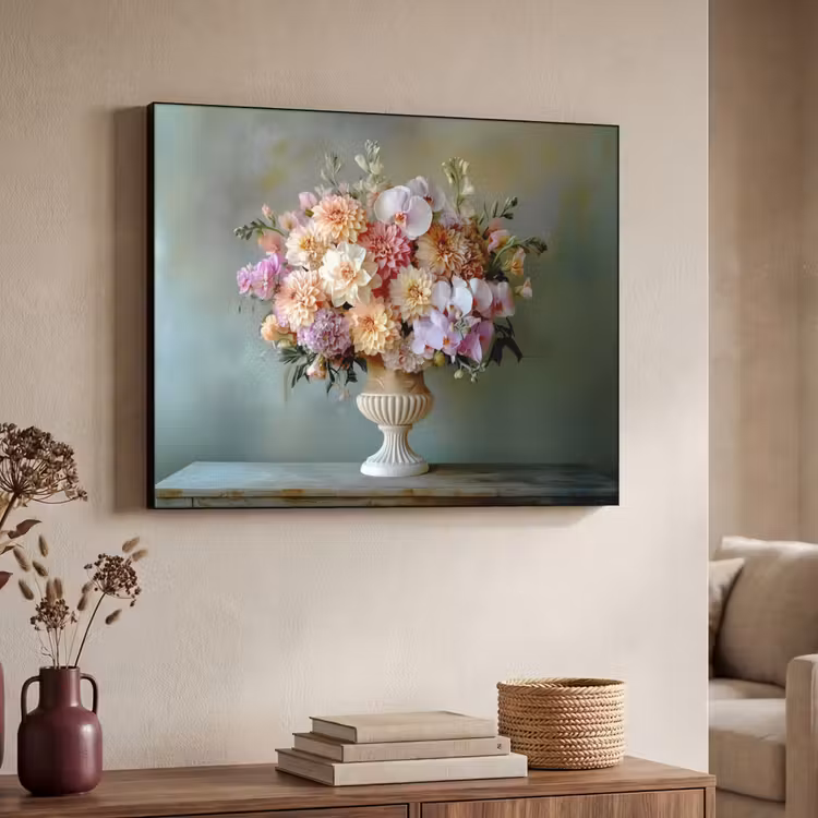Orchidee - Boeket - Vaas - Bloemen Textielframe - compleet frame klein -sfeer3