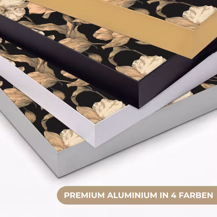 Orchideeën - Lijntekening - Patroon - Beige - Zwart Textielframe zwart klein 947 -USP_kleurenDE