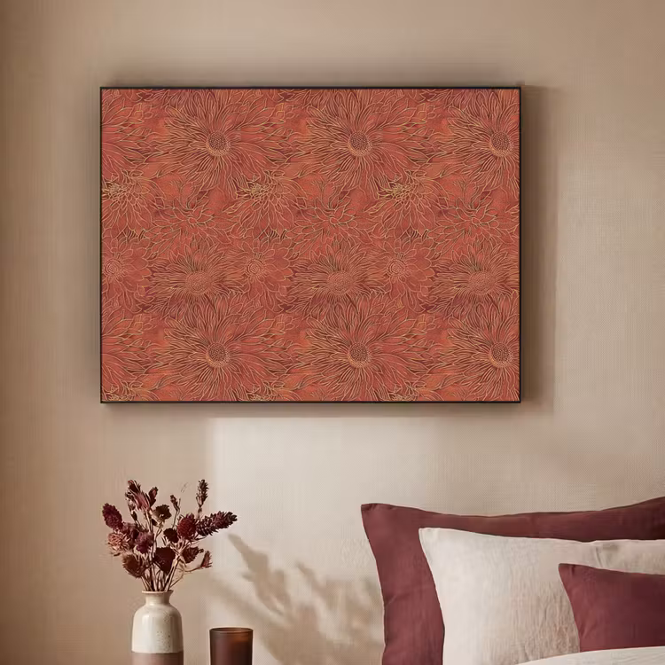 Oosters - Bloemen - Terracotta Textielframe zwart klein 947 -sfeer1