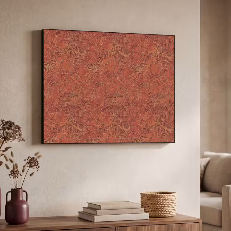 Oosters - Bloemen - Terracotta Textielframe zwart klein 947 -sfeer3