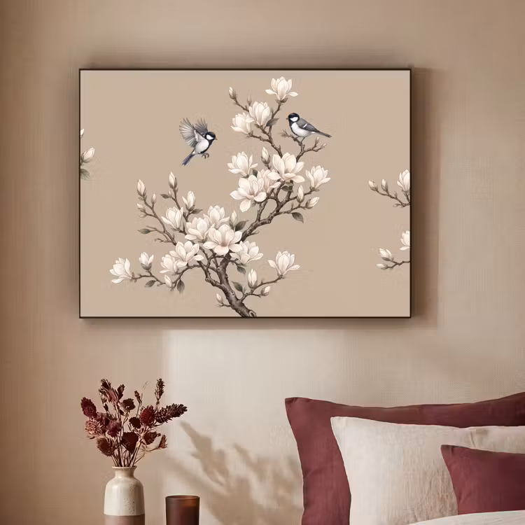 Oosters - Vogels - Beige Textielframe zwart klein -sfeer1