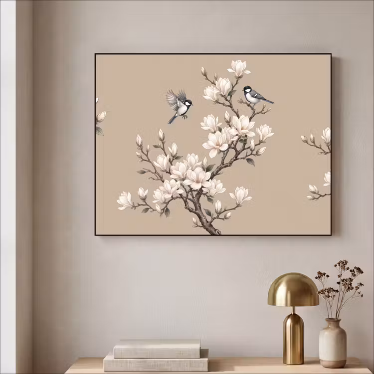 Oosters - Vogels - Beige Textielframe zwart klein -sfeer2