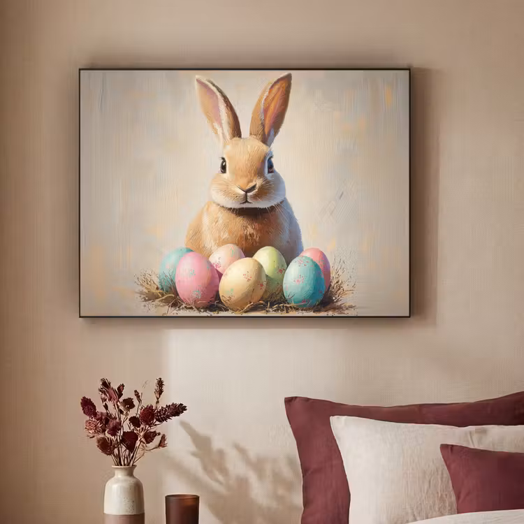 Paashaas - Pastel - Eieren Textielframe zwart klein -sfeer1