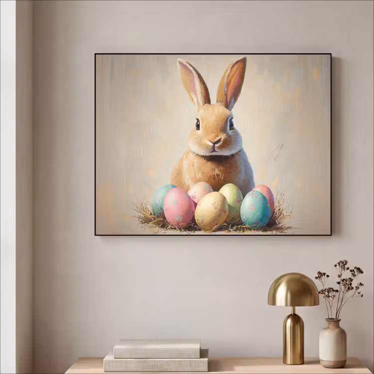 Paashaas - Pastel - Eieren Textielframe zwart klein -sfeer2
