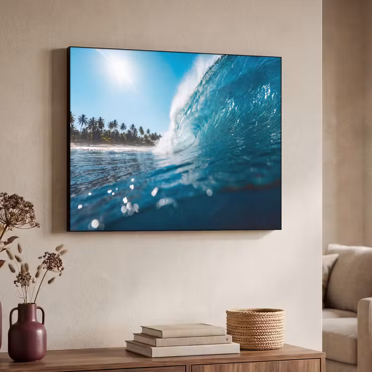Oceaan - Golf - Strand - Natuur - Blauw Textielframe zwart klein -sfeer3