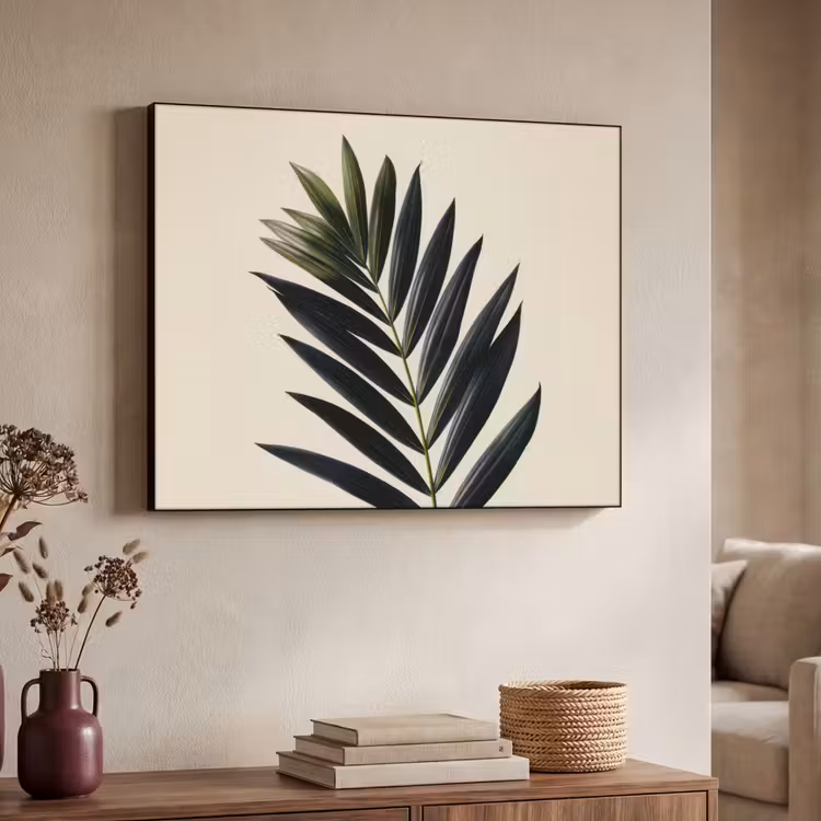 Palmblad - Donkere bladen - Subtiel Textielframe zwart klein -sfeer3