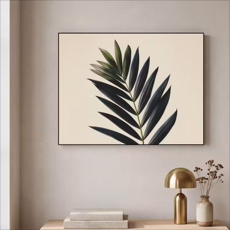 Palmblad - Donkere bladen - Subtiel Textielframe - compleet frame klein -sfeer2