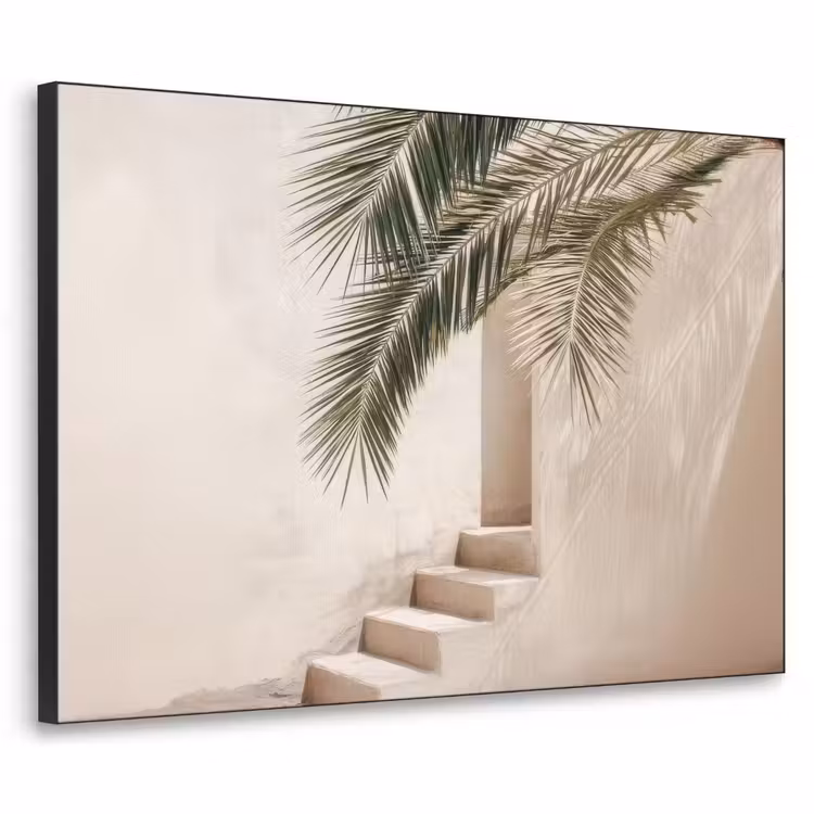 Palmboom - Schaduw - Trap - Beige Textielframe zwart klein -3d