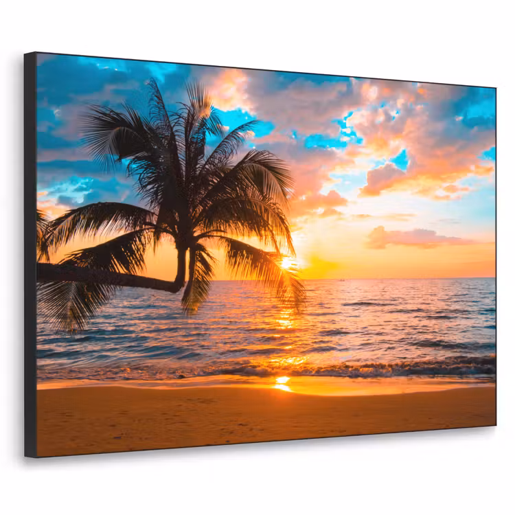 Palm - Zonsondergang - Horizon - Strand - Zee - Tropisch Textielframe zwart klein -3d