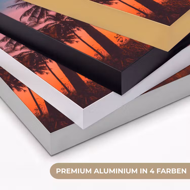 Palmboom - Zonsondergang - Horizon - Strand - Oranje - Roze Textielframe zwart klein -USP_kleurenDE