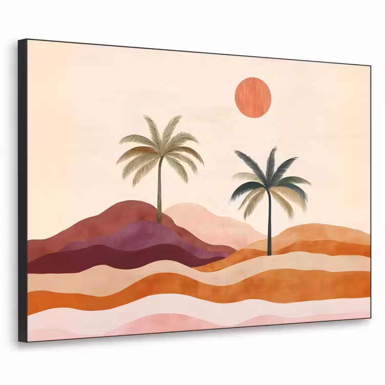Palmbomen - Abstract - Zon - Heuvels Textielframe - compleet frame klein -3d
