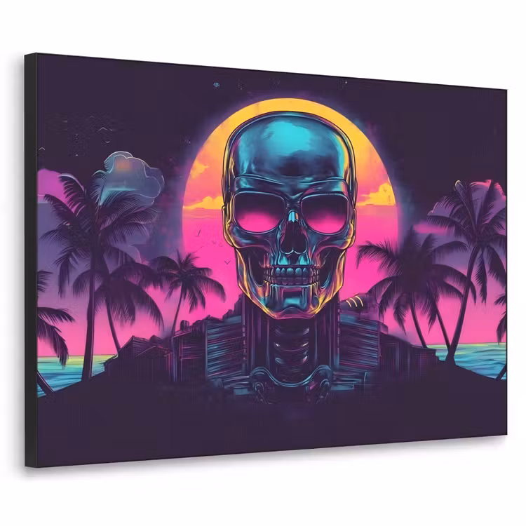 Palmbomen - Hoofd - Metallic - Zonsondergang Textielframe - compleet frame klein -3d