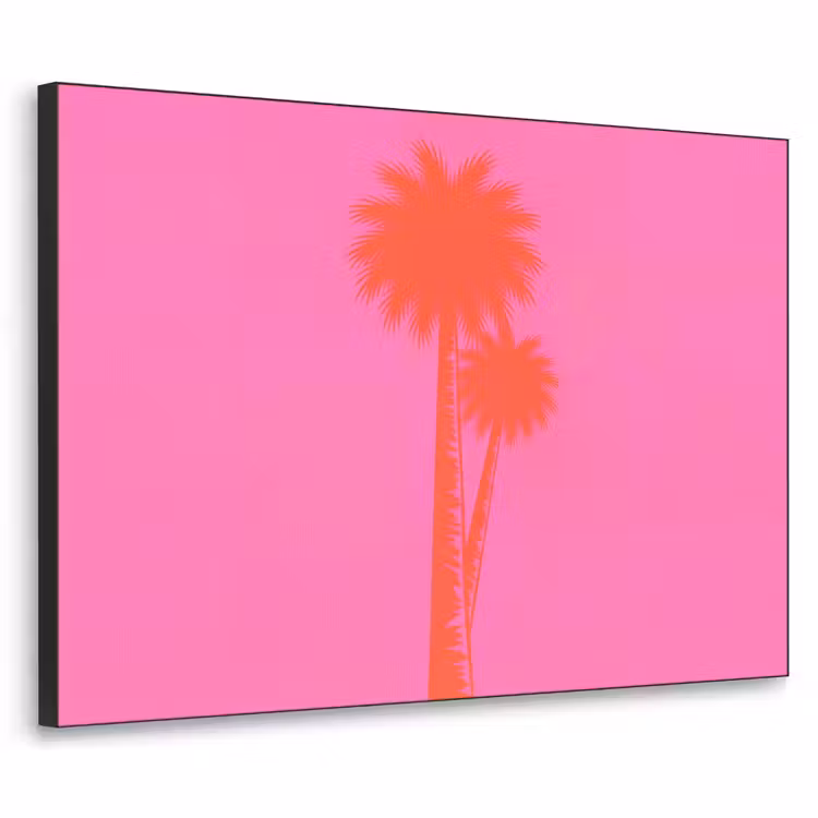 Art Frame - Palmen - Modern - Rosa - Palmbomen - Modern - Roze Textielframe zwart klein
