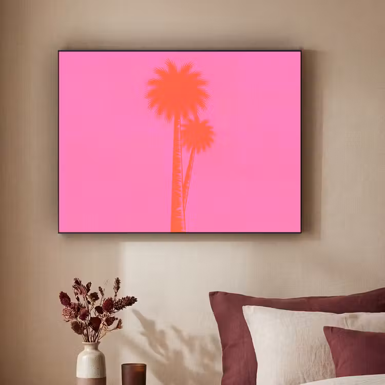 Art Frame - Palmen - Modern - Rosa - Palmbomen - Modern - Roze Textielframe zwart klein