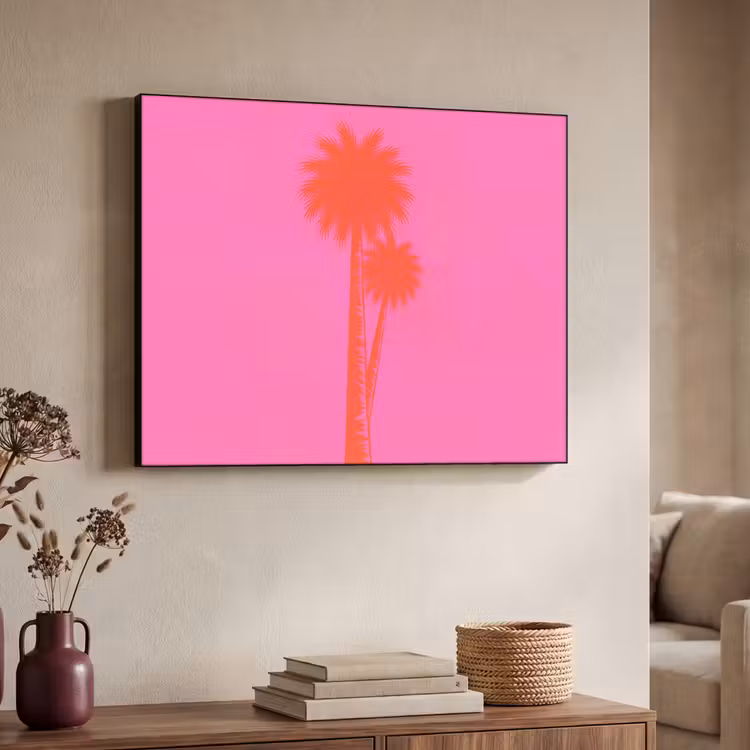 Art Frame - Palmen - Modern - Rosa - Palmbomen - Modern - Roze Textielframe zwart klein