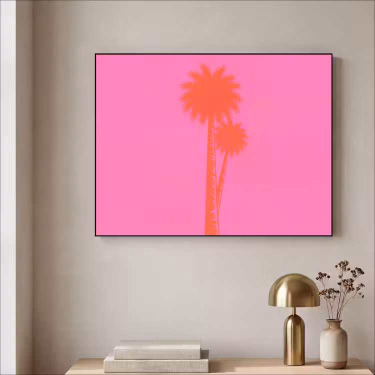 Art Frame - Palmen - Modern - Rosa - Palmbomen - Modern - Roze Textielframe zwart klein