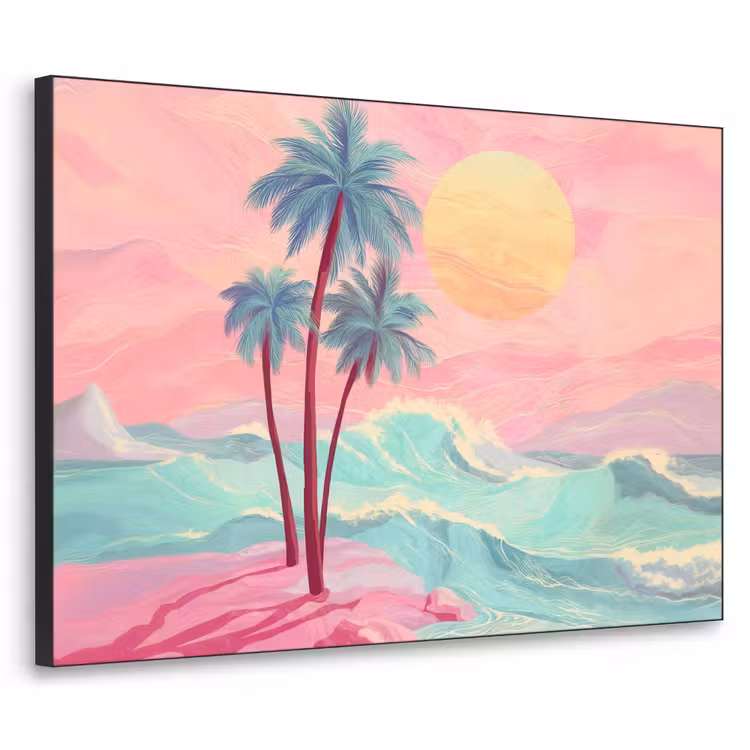 Palmbomen - Golven - Zee Textielframe - compleet frame klein -3d