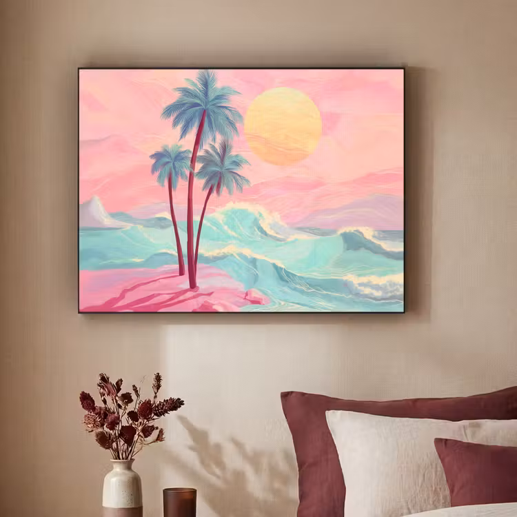 Palmbomen - Golven - Zee Textielframe - compleet frame klein -sfeer1