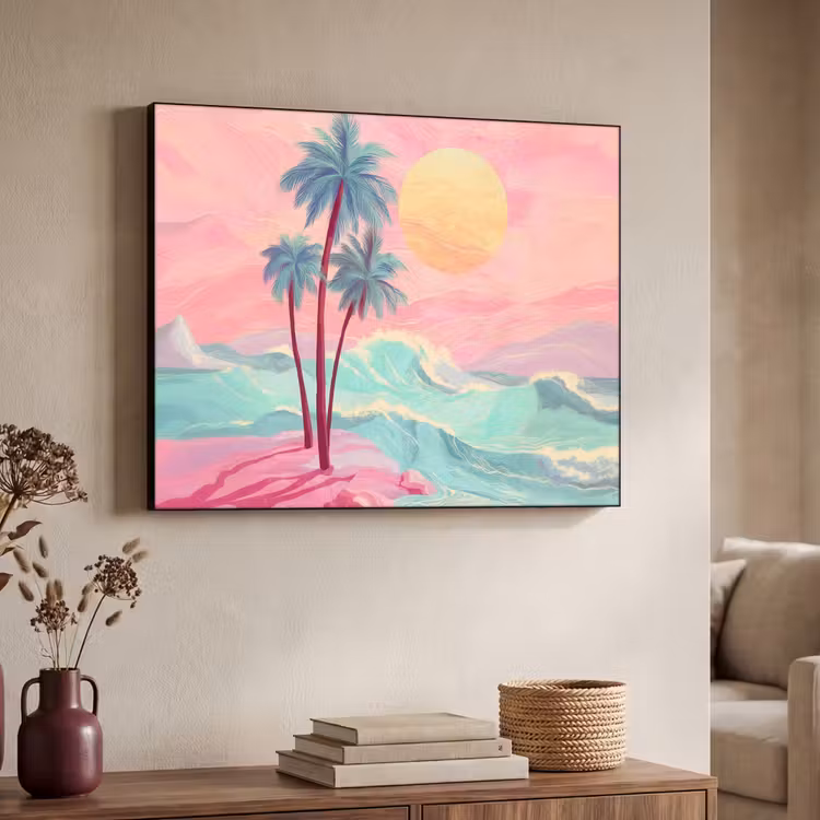 Palmbomen - Golven - Zee Textielframe - compleet frame klein -sfeer3