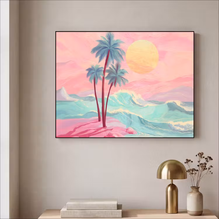 Palmbomen - Golven - Zee Textielframe - compleet frame klein -sfeer2